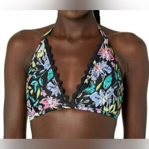 Coastal blue black floral bikini halter top